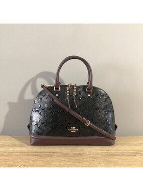 Coach Sierra Large Oxblood Signature C Patent Leather Top Zip Satchel Handbag